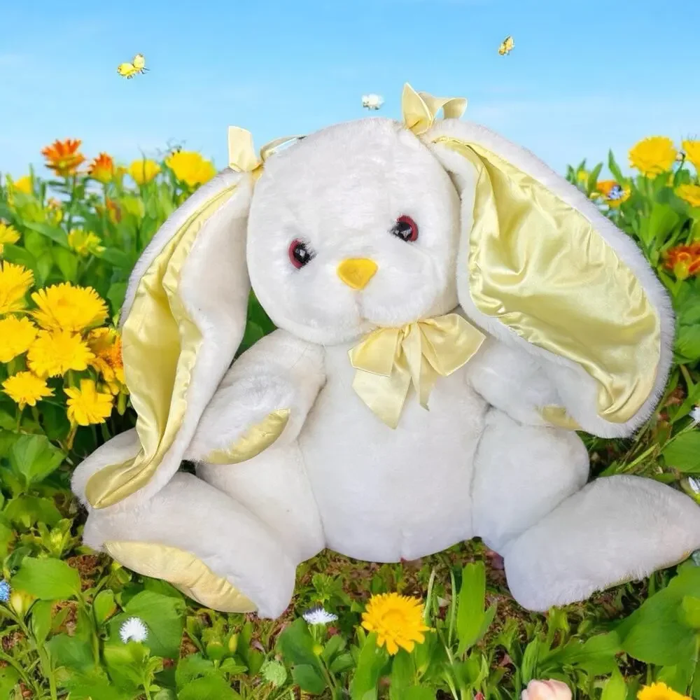 Commonwealth Easter Bunny Rabbit Plush Stuffed Animal 1988 Bow Tie Yellow Satin